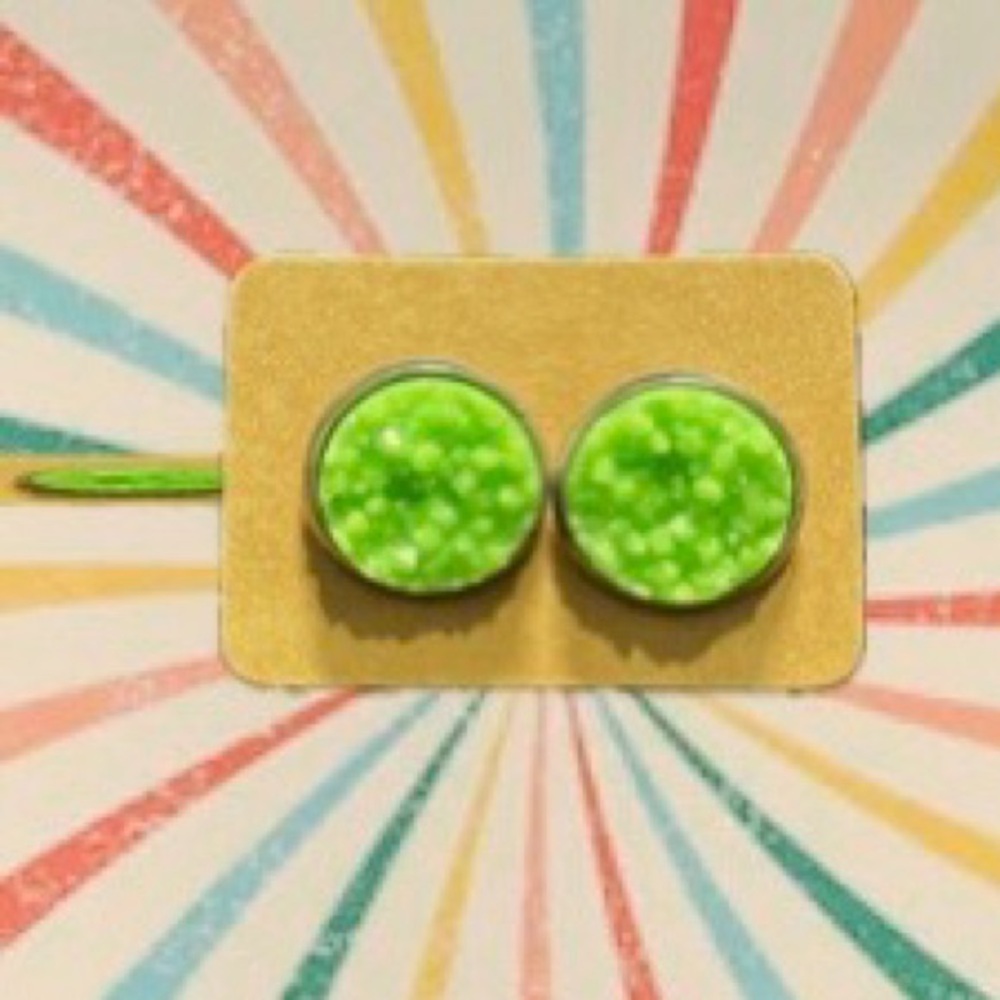 Vibrant Lime Green Druzy Studs by Small Town Designs
